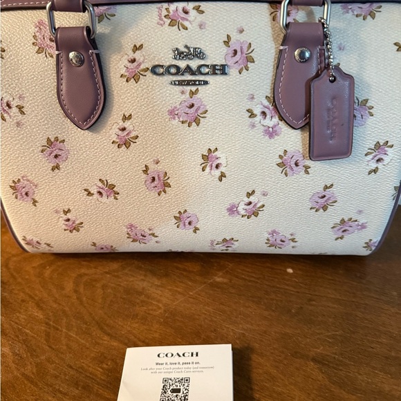 New Coach Rowan Satchel Bag With Floral Print with Crossbody Strap - Picture 7 of 9